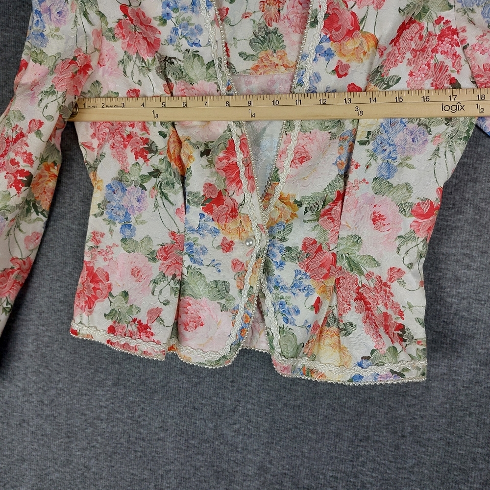 NAH NAH COLLECTION WOMENS VTG CREAM FLORAL TAPESTRY COTTAGECORE BLAZER SIZE 12 - Picture 5 of 7